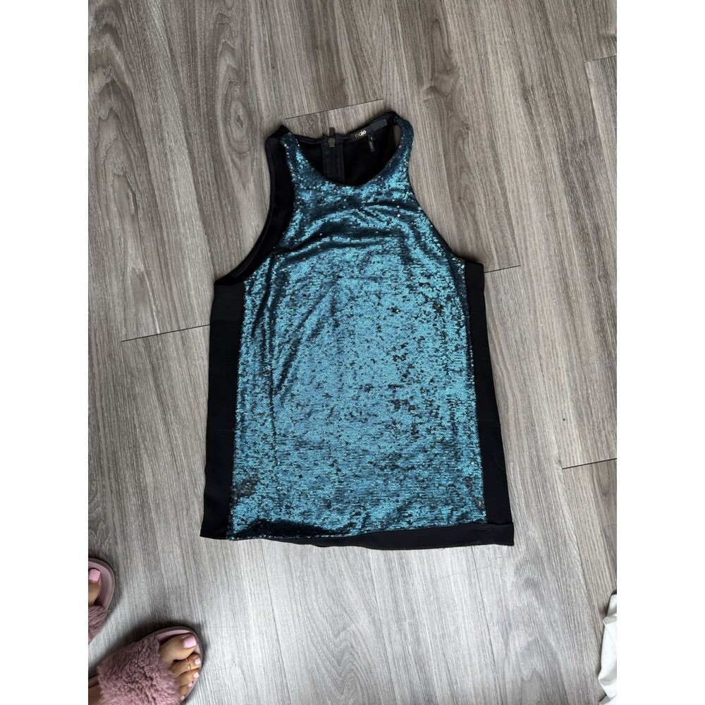 Maje Womens Dallias Blue Siren Sequin Sleeveless Top Front Cutaway Tank size 2
